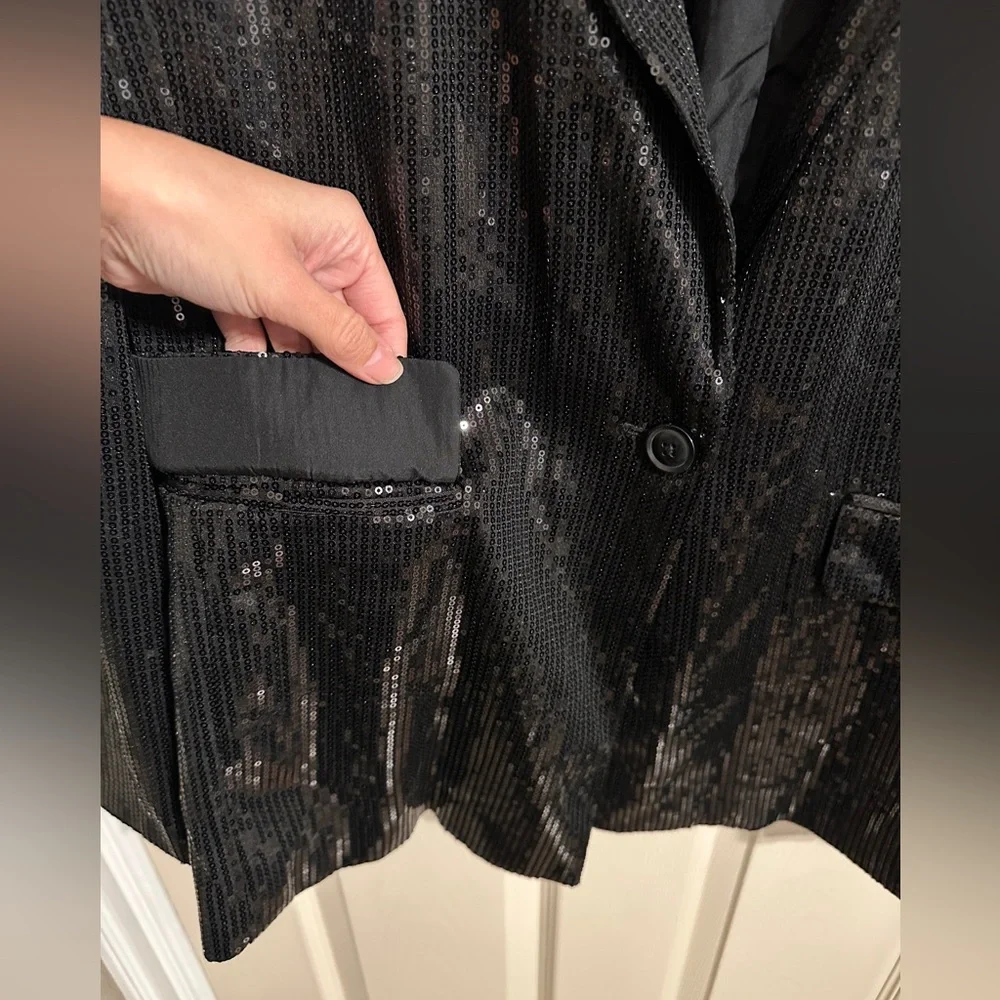 Nine West All Over Sequin One Button Blazer, Black, Sz XXL - Picture 7 of 13